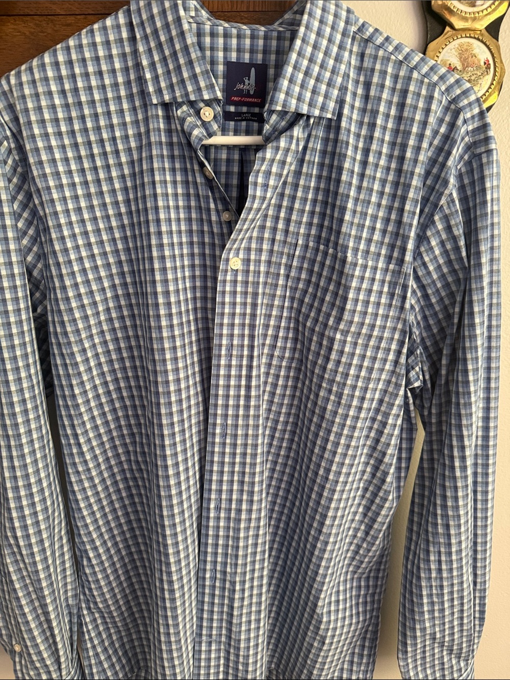 johnnie-O Blue and White Checked Dress Shirt